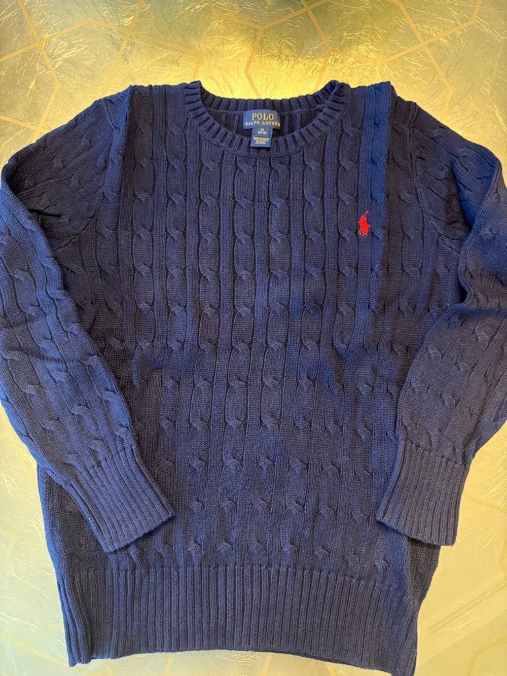 Polo by Ralph Lauren Navy Cable-Knit Crewneck Sweater with Red Pony